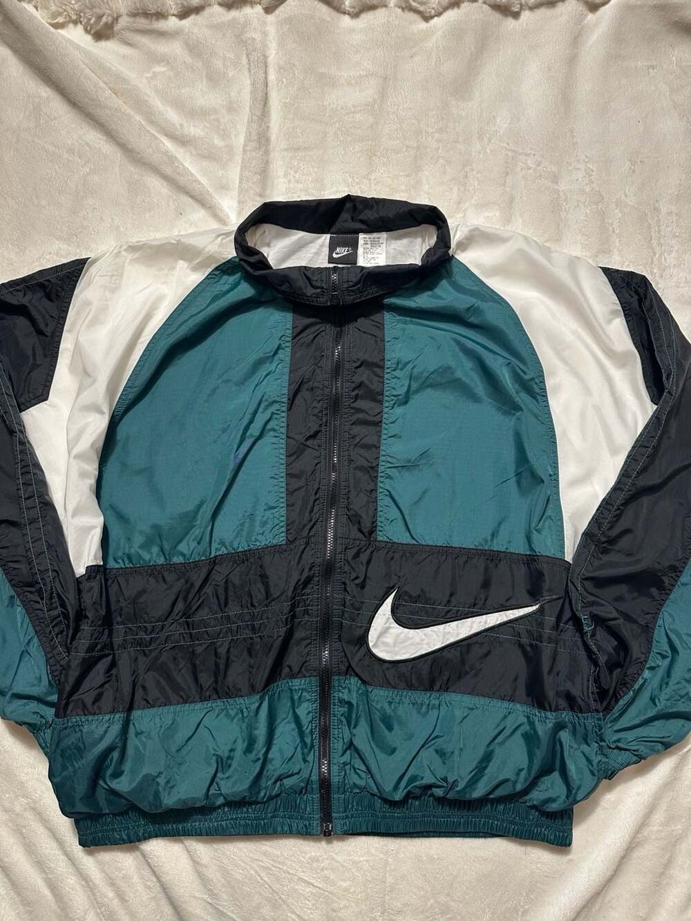 Vintage 90s Nike Big Swoosh Color Block Windbreaker Jacket Black Green White L